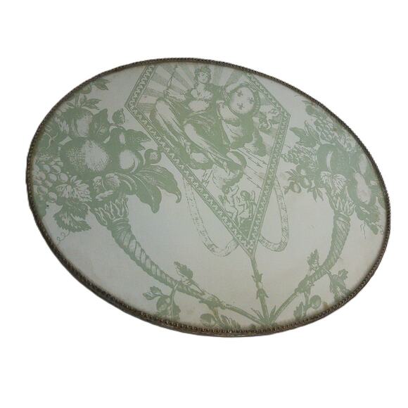 Vintage Agraria Oval Toile Vanity Tray Signed Gumps San Francisco - Picture 1 of 6